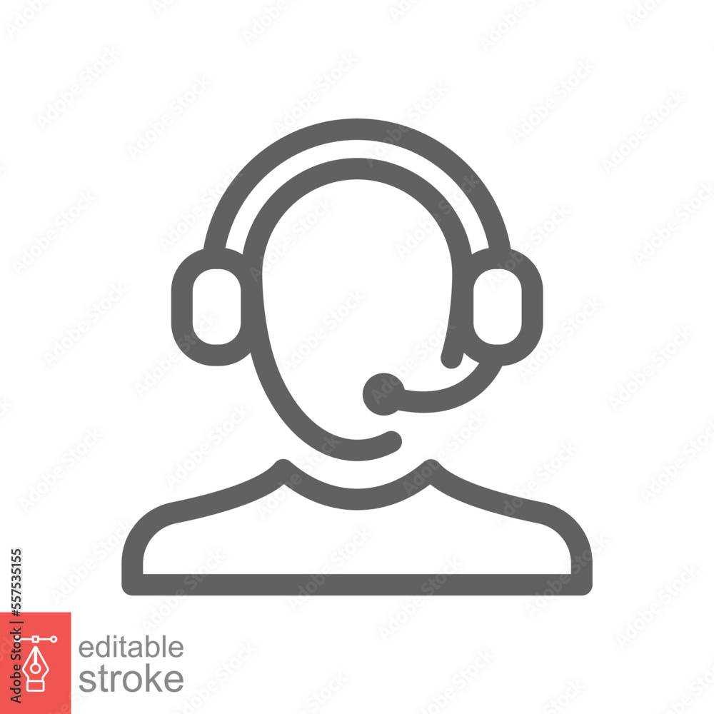 Telemarketer icon. Simple outline style. Call center operator with headset, customer service, telemarketing concept. Thin line, linear symbol. Vector illustration isolated. Editable stroke EPS 10. Telemarketer icon. Simple outline style. Call center operator with headset, customer service, telemarketing concept. Thin line, linear symbol. Vector illustration isolated. Editable stroke EPS 10.