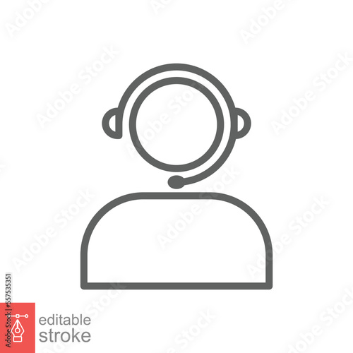 Telemarketer icon. Simple outline style. Call center operator with headset, customer service, telemarketing concept. Thin line, linear symbol. Vector illustration isolated. Editable stroke EPS 10.