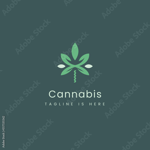 Green Cannabis Logo  abstract concept of seven cannabis leaves