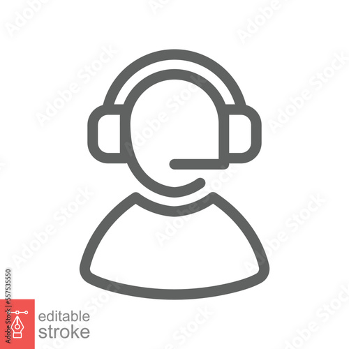 Telemarketer icon. Simple outline style. Call center operator with headset, customer service, telemarketing concept. Thin line, linear symbol. Vector illustration isolated. Editable stroke EPS 10.