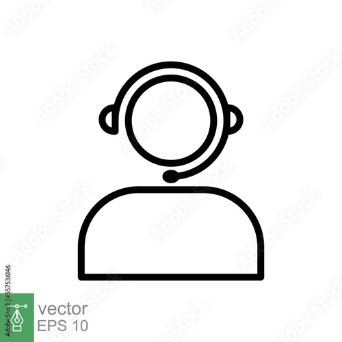 Telemarketer icon. Simple outline style. Call center operator with headset, customer service, telemarketing concept. Thin line, linear symbol. Vector illustration isolated. EPS 10.