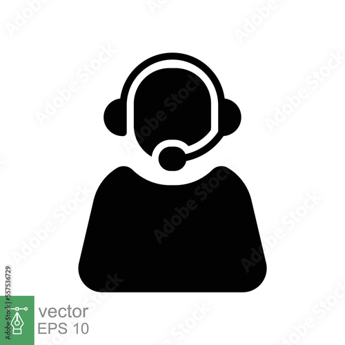 Telemarketer icon. Simple solid style. Call center operator with headset, customer service, telemarketing concept. Glyph black symbol. Vector illustration isolated. EPS 10. © Ysclips