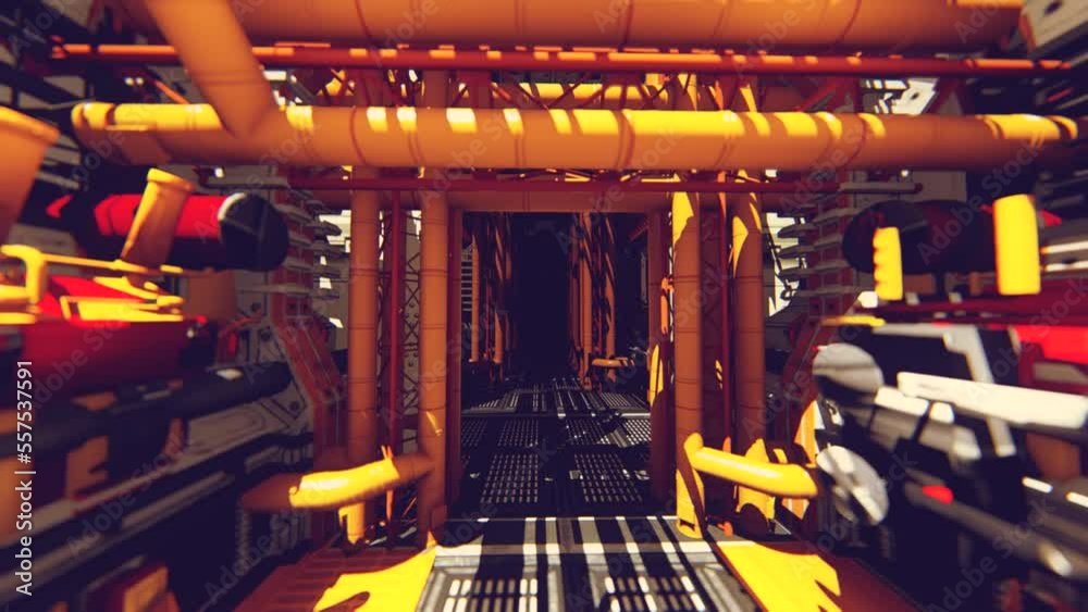 Movement along the corridor with yellow structures