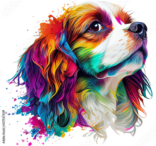 Slika na platnu Colorful spaniel with paint splashes