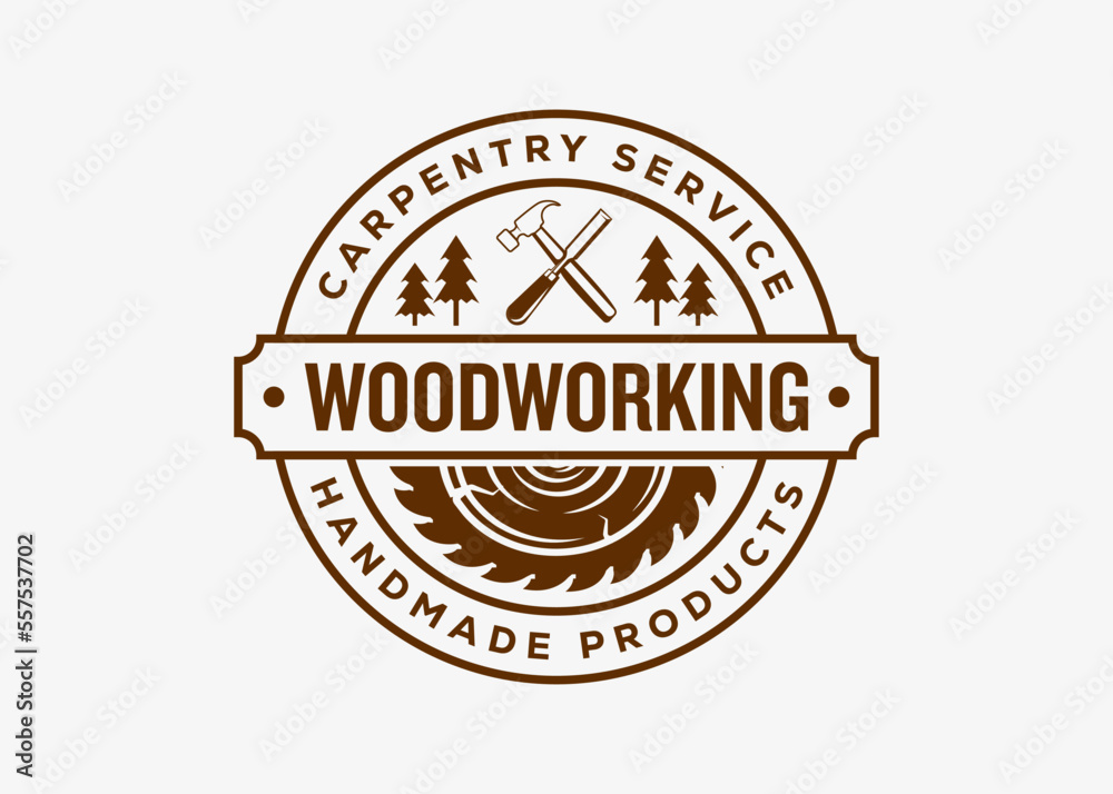 Fototapeta premium carpentry woodwork vector logo template, vintage style