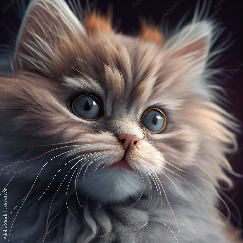 Kitten portrait created with Generative AI technology.