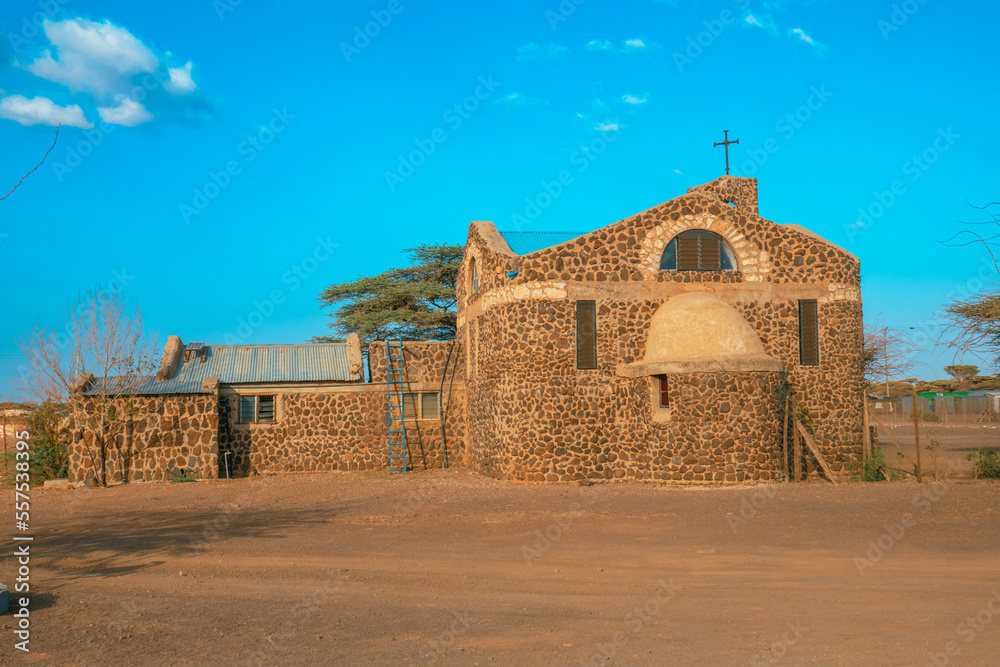 Scenic view of Kalacha Catholic Church in Marsabit County, Kenya