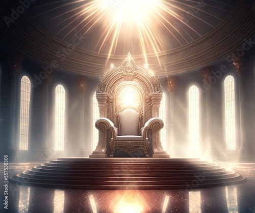  illustration of throne hall with light shine over throne