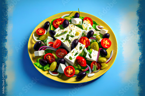 Greek salad with feta cheese and sun healthy diet food