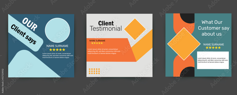 Creative client testimonial social media post design. Customer feedback testimonial social media post web banner template.