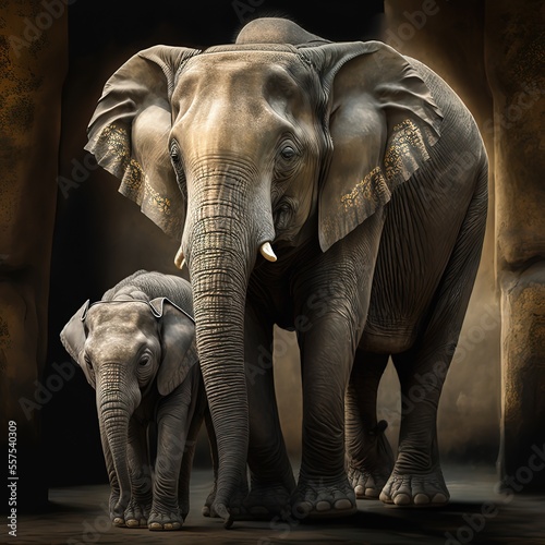 Elephan mother of the Asian elephant. Generative AI