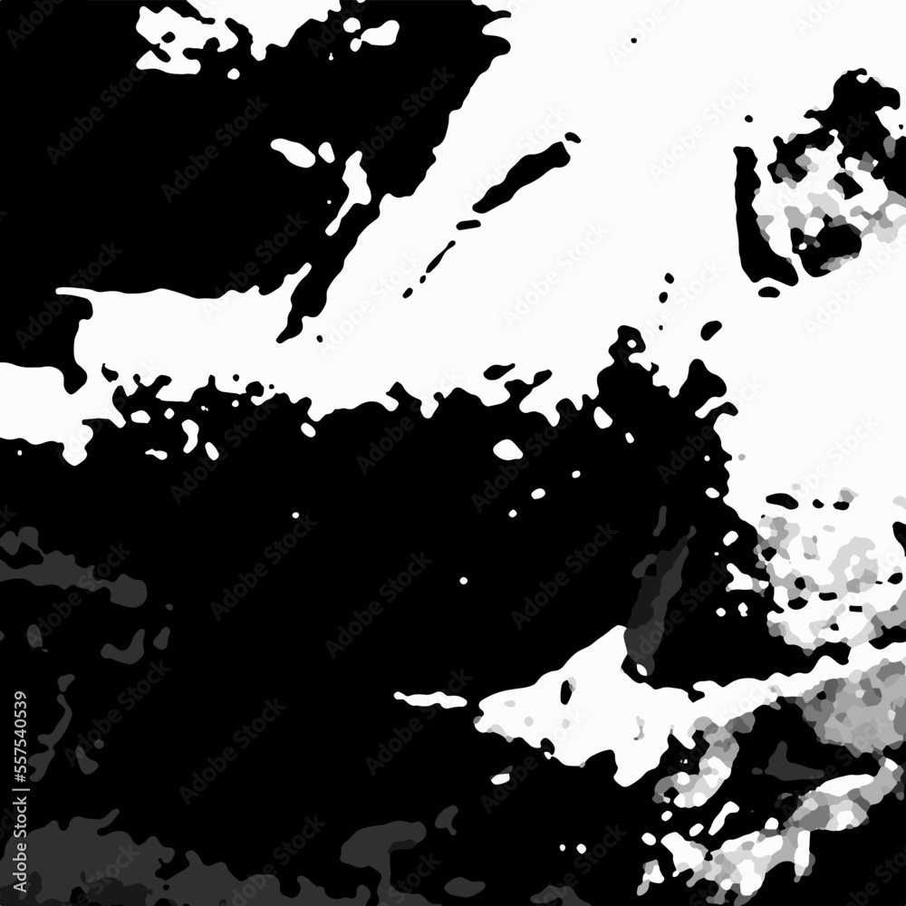 Black and white wall texture, vector pattern broken cracked dirty material background