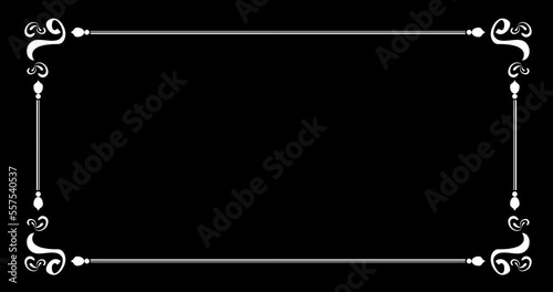 Beautiful vintage frame border elements and ornaments decorative. This Animation is suitable for invitations, vlogs, greetings, and messages. Animated in white color on the black screen alpha channel.