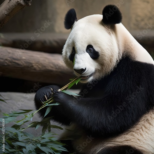 giant panda bear eating bamboo. Generative AI