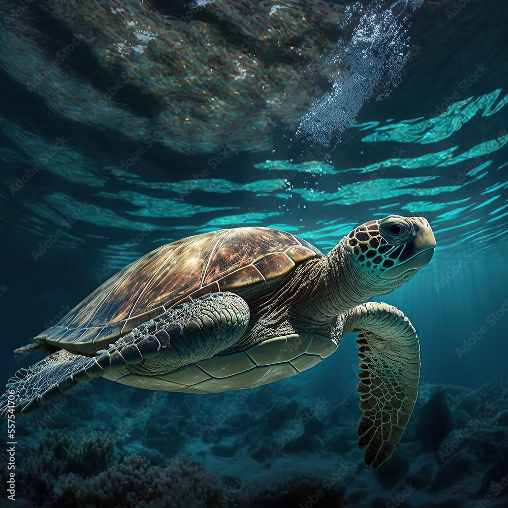 Obraz premium The sea turtle which swims elegantly. Generative AI