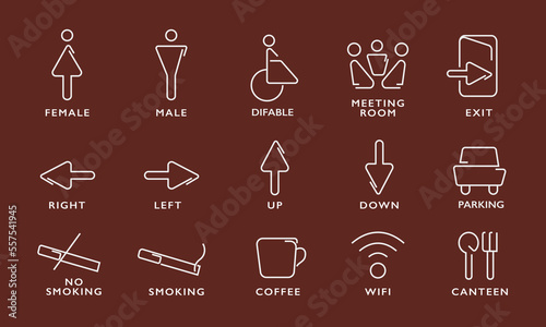 Sign system icon set of office
