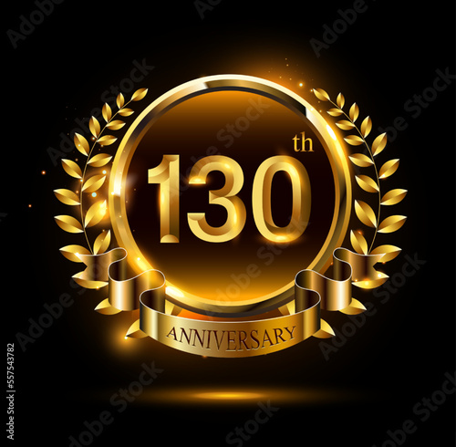 130th golden anniversary logo with ring & ribbon, luxury laurel wreath photo