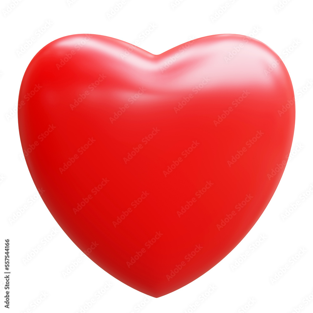 Heart red passion color isolated cutout on white background. Love symbol, cardiac care. 3d render