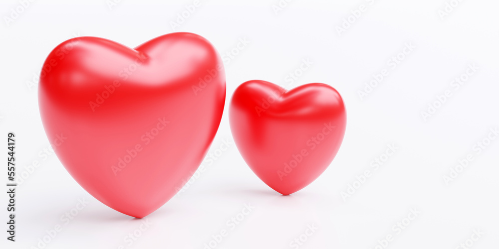 Passion red couple heart isolated on white background. Empty, copy space. 3d render