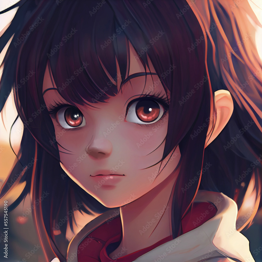 Cute anime girl portrait, digital painting. Close-up illustration