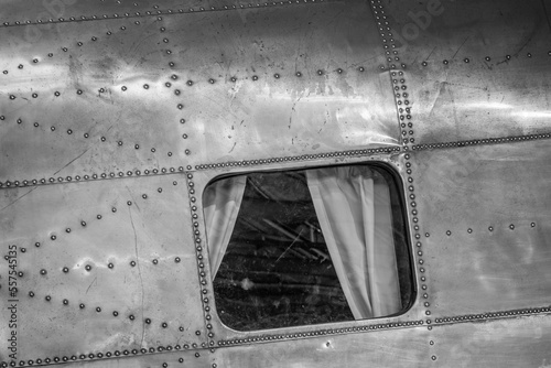 passenger window with curtains, from an old airplane