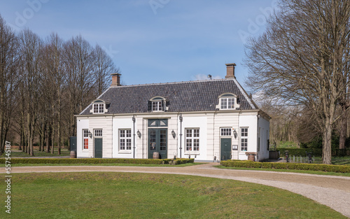 classic white monumental Dutch building against a blue sky