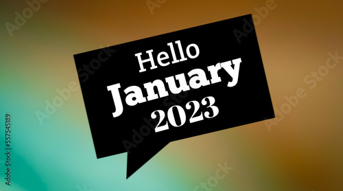 hello january 2023 new year greetings on black color with colorful background