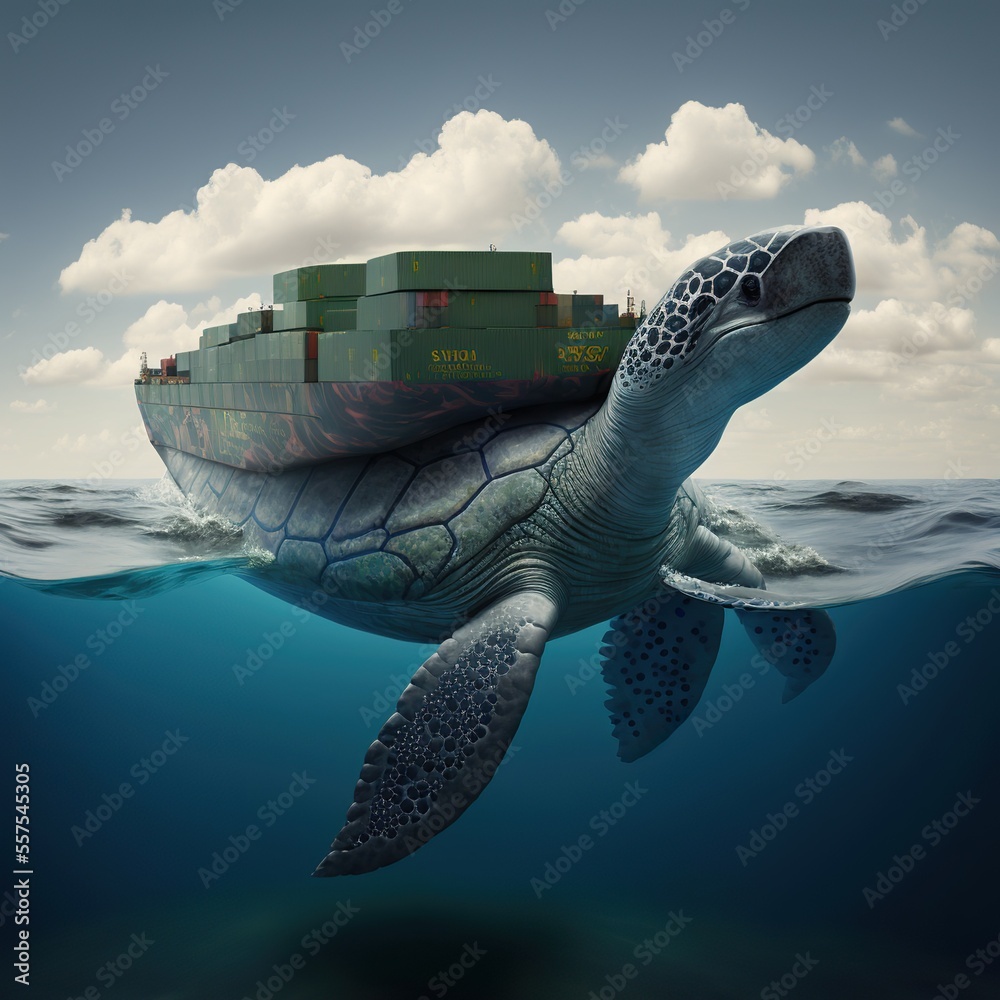 Container ship in the form of the turtle, created with Generative AI ...