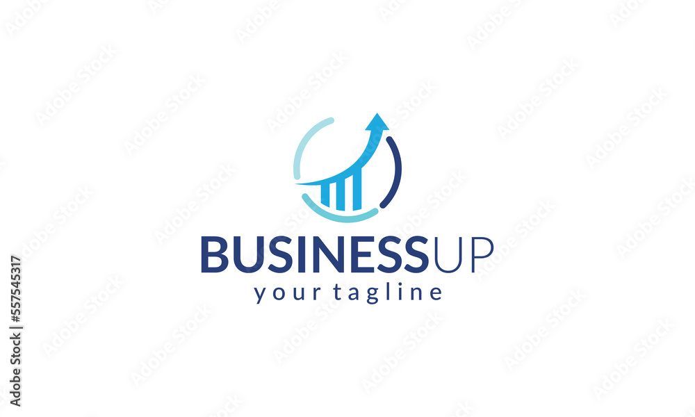Business consulting logo with symbol arrow and bar chart Business consulting logo with symbol arrow and bar chart