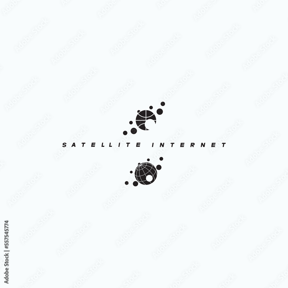 Illustration consisting of four images in the form of a logotype of a satellite with a globe
Illustration consisting of four images in the form of a logotype of a satellite with a globe