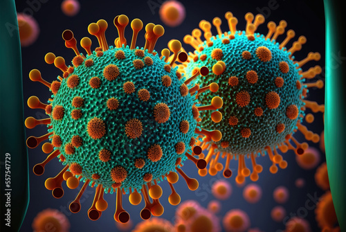 Close-up of Covid-19 Virus bacteria, generative ai