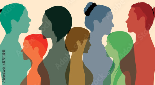 Social network profile of a female head and a community of females. Women and girls from multi-national and multi-ethnic backgrounds who communicate and share information. 