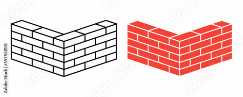 perspective brick wall icon set isolated on white background