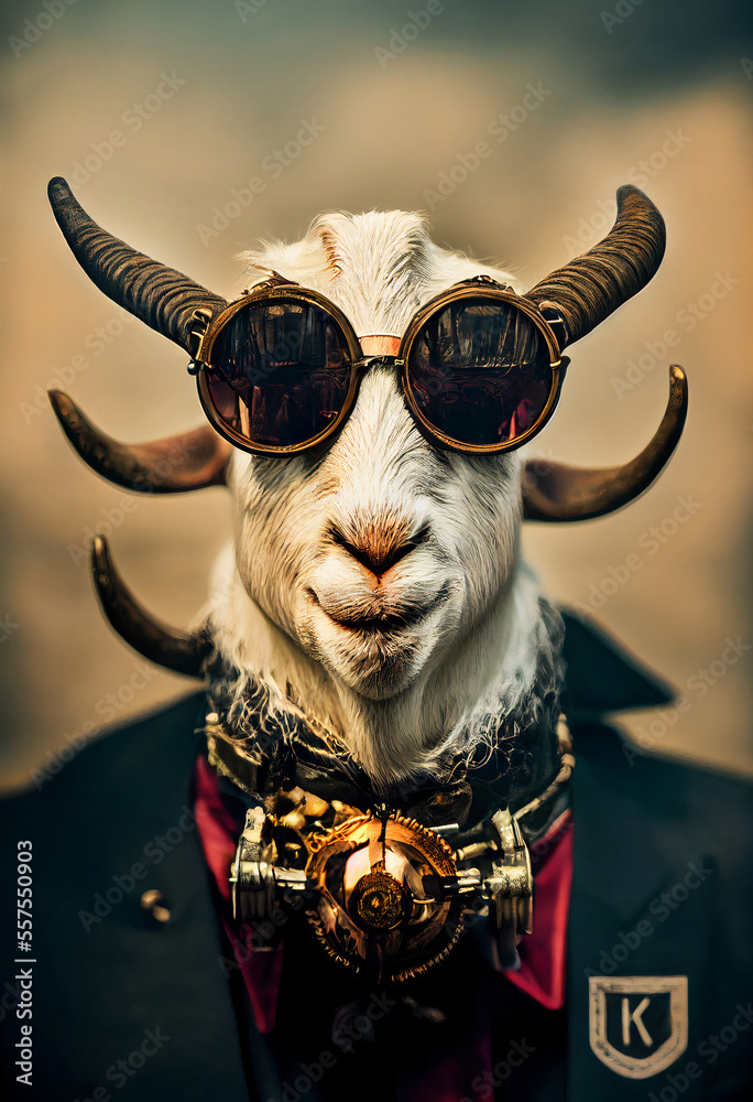 portrait of a fashionable goat with sunglasses	