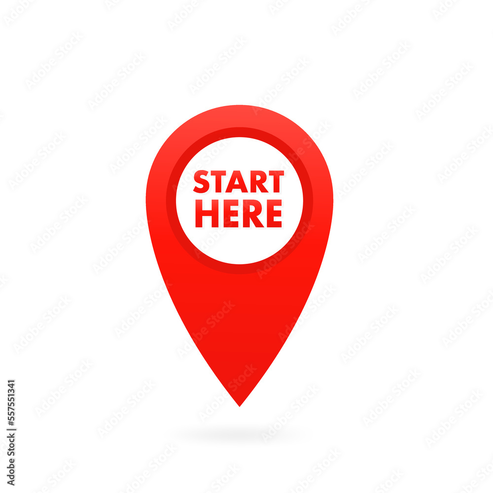 Start pointer - button (call to action). A pointer on the map with a marker of your location. Pointers flat icon. On a white isolated background. Vector illustration Start pointer - button (call to action). A pointer on the map with a marker of your location. Pointers flat icon. On a white isolated background. Vector illustration