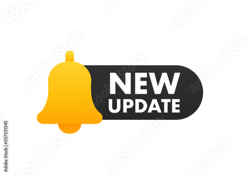 Round Label Set With Text New Update. New update with bell. Modern banner with notification bell. Announcement for new update. Vector illustration