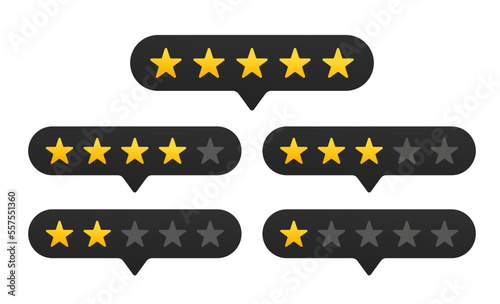 Customer reviews star rating. Message bubbles with stars rating vector. Game bet or score. Customer feedback concept. Customer feedback about a website or smartphone app. Vector illustration