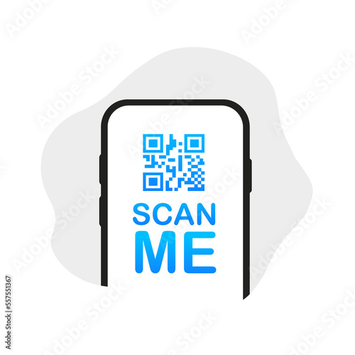 QR code for smartphone. Caption scan me with smartphone icon. QR code for mobile application, payment and identification. Vector illustration