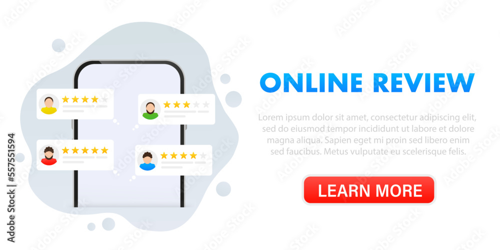 Customer reviews. User feedback bubble on smartphone. Feedback, experience concept. Online notification of rated reviews. Flat style. Customer service ratings and reviews. Vector illustration Customer reviews. User feedback bubble on smartphone. Feedback, experience concept. Online notification of rated reviews. Flat style. Customer service ratings and reviews. Vector illustration