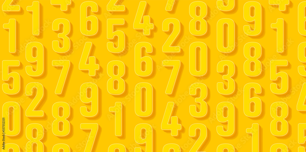 Yellow pattern with yellow 3d numbers light and shadow, letters forming texture, wallpaper background cover