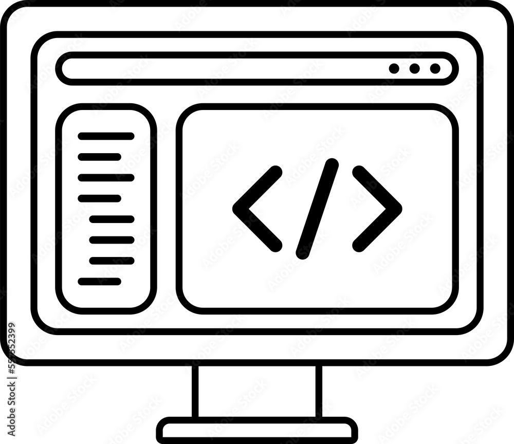 Display with coding bracket outline icon Display with coding bracket outline icon
