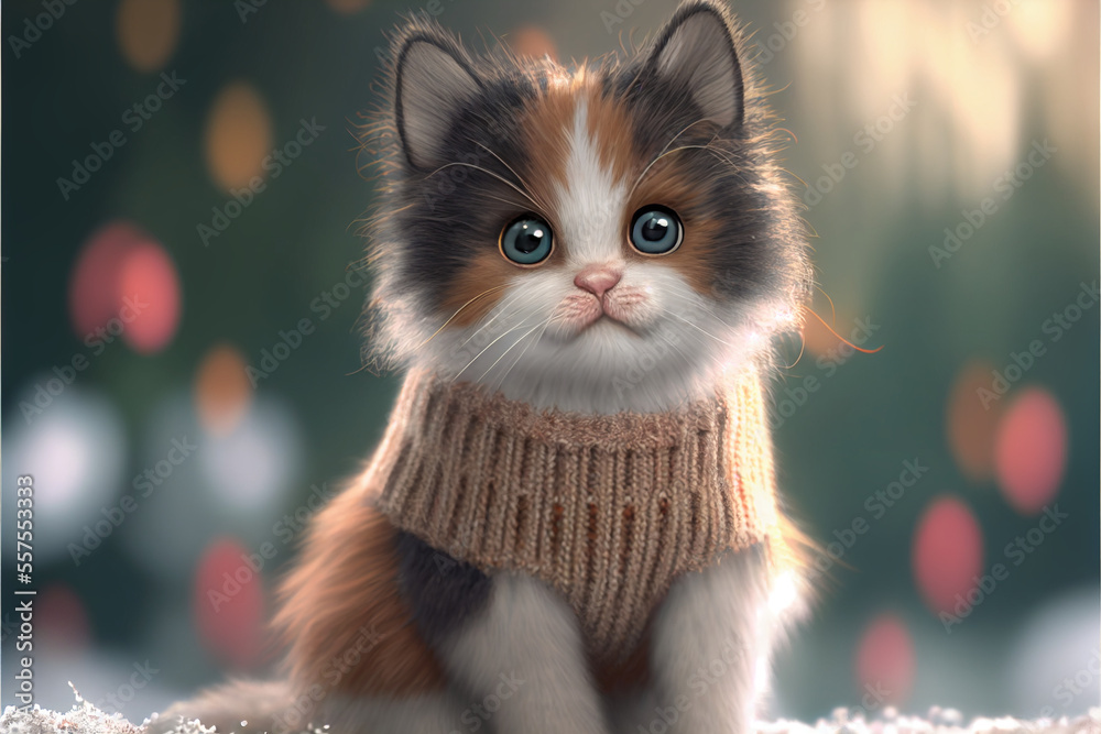 A cute Calico Kitten wearing a sweater in winters 2023 | Cat wearing a
