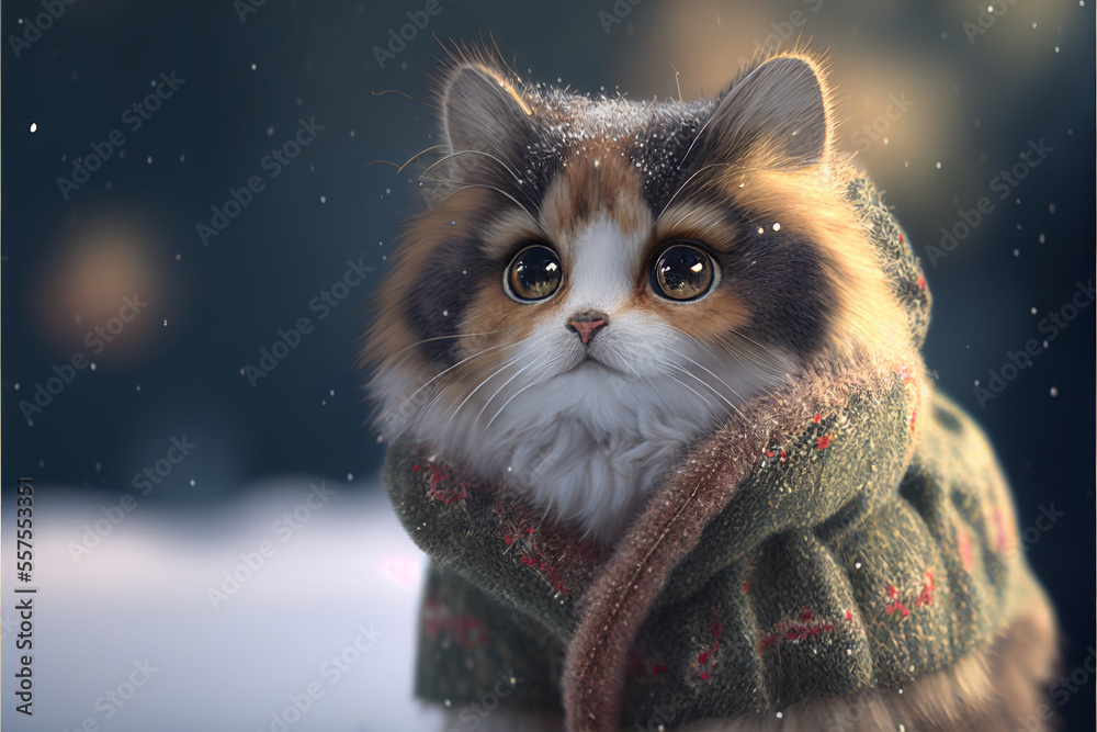 A cute Calico Kitten wearing a sweater in winters 2023 | Cat wearing a