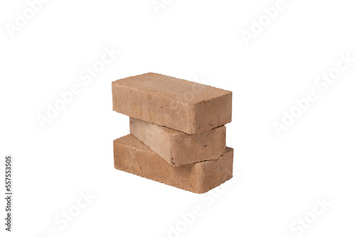 Red bricks are isolated on white background. Clay bricks used for construction, ..Isolated object.