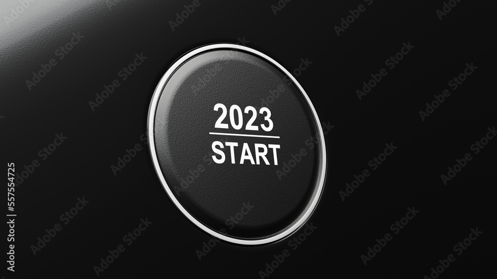 Start 2023. Happy New Year button. 3D illustration Start 2023. Happy New Year button. 3D illustration