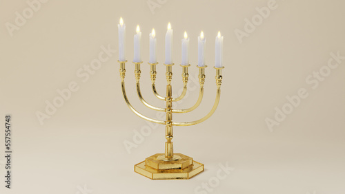 3D rendered hanukkah menorah with candles 