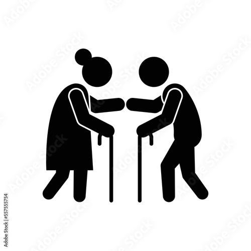 Elderly couple with walking stick icon design. Old senior man and woman icon. isolated on white background. vector illustration