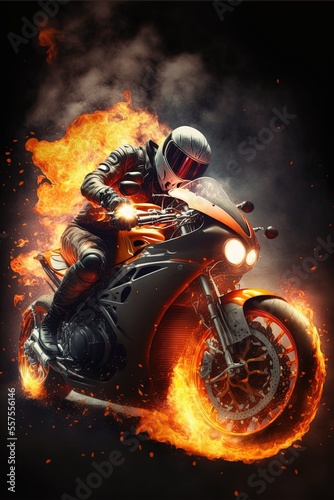 A motorcycle on fire. Ai Generative