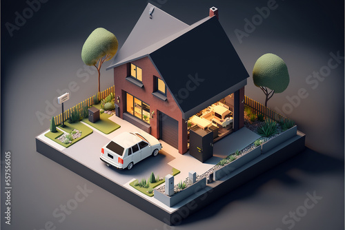 Illustrated 3D icon representation of a isometric modern house – Create with generative AI technology