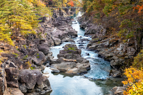 Autumn Scene at Genbikei Gorge in Iwate, Japan photo